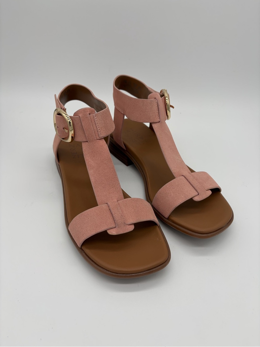 Naturalizer Brandy T-Strap Suede Block Heel Sandal Phantom Pink NWB 7M
